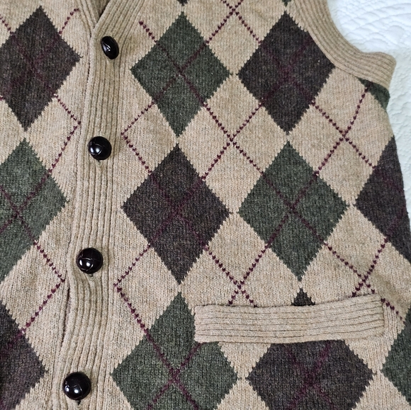 Lands End Mens Medium Argyle Patteren Wool Vest - Picture 7 of 7